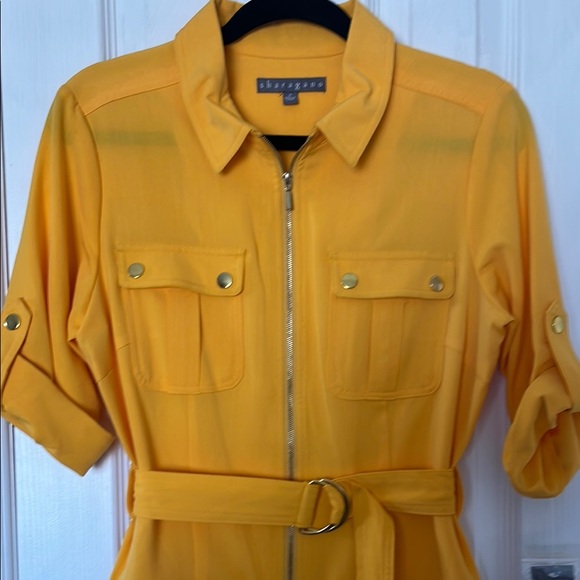 Sharagano Yellow Dress with Belted Waist Sz 8 - Picture 4 of 5